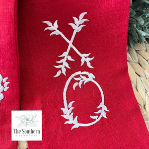 Linen Wreath/Basket Sash - Vintage Heart Red