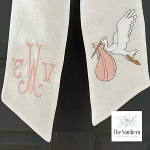 Linen Wreath/Basket Sash - Special Delivery Stork