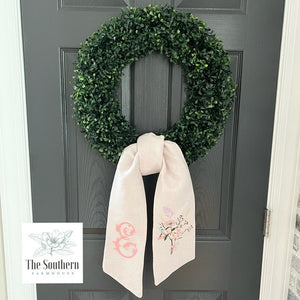 Linen Wreath/Basket Sash - Wildflower Bouquet with Monogram