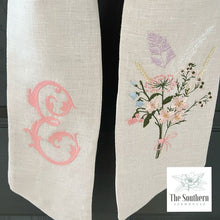 Load image into Gallery viewer, Linen Wreath/Basket Sash - Wildflower Bouquet with Monogram
