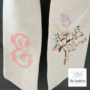 Linen Wreath/Basket Sash - Wildflower Bouquet with Monogram