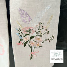 Load image into Gallery viewer, Linen Wreath/Basket Sash - Wildflower Bouquet with Monogram
