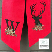 Load image into Gallery viewer, Linen Wreath/Basket Sash - Winter Pine Reindeer
