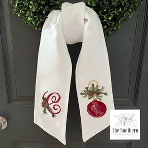 Linen Wreath/Basket Sash - Christmas Pines Ornament