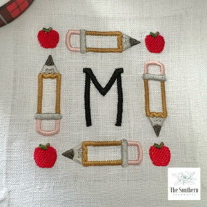 Set of 4 Embroidered Cocktail Napkins - Back to School