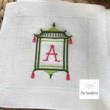 Load image into Gallery viewer, Set of 4 Embroidered Cocktail Napkins - Pagoda Monogram
