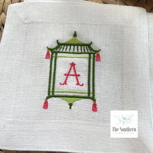 Set of 4 Embroidered Cocktail Napkins - Pagoda Monogram