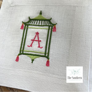 Set of 4 Embroidered Cocktail Napkins - Pagoda Monogram