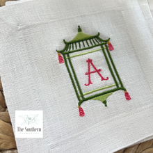 Load image into Gallery viewer, Set of 4 Embroidered Cocktail Napkins - Pagoda Monogram
