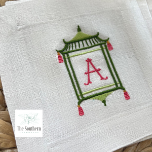 Set of 4 Embroidered Cocktail Napkins - Pagoda Monogram