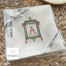 Load image into Gallery viewer, Set of 4 Embroidered Cocktail Napkins - Pagoda Monogram

