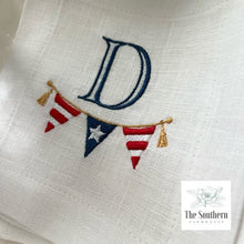 Load image into Gallery viewer, Set of 4 Embroidered Cocktail Napkins - Patriotic Pennant
