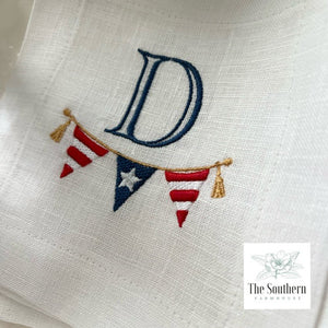 Set of 4 Embroidered Cocktail Napkins - Patriotic Pennant