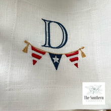 Load image into Gallery viewer, Set of 4 Embroidered Cocktail Napkins - Patriotic Pennant
