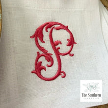 Load image into Gallery viewer, Set of 4 Embroidered Cocktail Napkins - Single Vine Monogram
