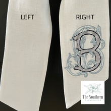 Load image into Gallery viewer, Linen Wreath/Basket Sash - Vintage Vine Monogram
