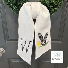 Load image into Gallery viewer, Linen Wreath/Basket Sash - Sketched Rabbit with Tulip
