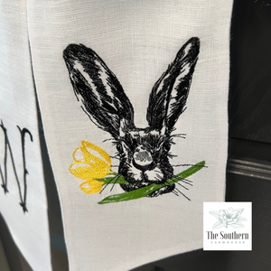 Linen Wreath/Basket Sash - Sketched Rabbit with Tulip