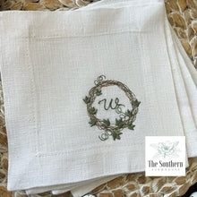 Load image into Gallery viewer, Set of 4 Embroidered Cocktail Napkins - Spring Ivy Wreath
