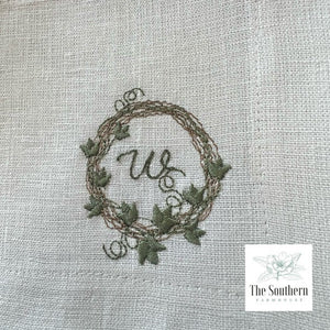 Set of 4 Embroidered Cocktail Napkins - Spring Ivy Wreath