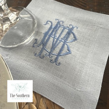 Load image into Gallery viewer, Sutton Satin Three Letter Monogrammed Luncheon, Dinner &amp; Cocktail Napkins
