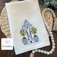 Load image into Gallery viewer, Tea/Guest Towel - Chinoiserie Pagoda with Lemon Trees
