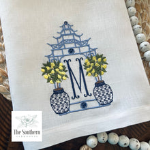Load image into Gallery viewer, Tea/Guest Towel - Chinoiserie Pagoda with Lemon Trees
