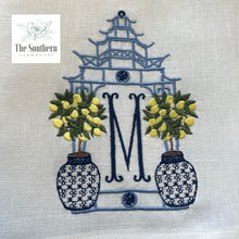 Load image into Gallery viewer, Tea/Guest Towel - Chinoiserie Pagoda with Lemon Trees
