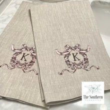 Load image into Gallery viewer, Tea/Guest Towel - Ribbon Crest Monogram
