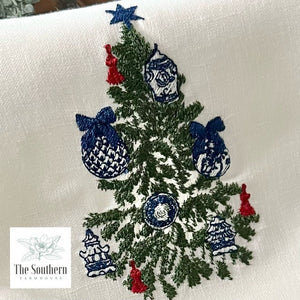 Set of Two Tea Towels - Chinoiserie Christmas Wreath & Tree