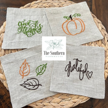 Load image into Gallery viewer, Set of 4 Embroidered Cocktail Napkins - Thanksgiving, Fall, Harvest
