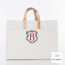 Load image into Gallery viewer, Canvas Tote - Floral Crest Monogram
