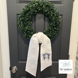 Linen Wreath/Basket Sash - Vintage Bird Crest Monogram