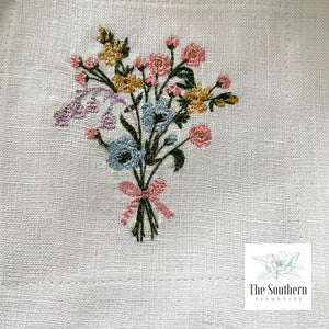 Set of 4 Embroidered Cocktail Napkins - Wildflower Bouquet
