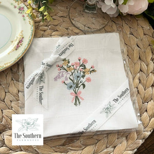 Set of 4 Embroidered Cocktail Napkins - Wildflower Bouquet