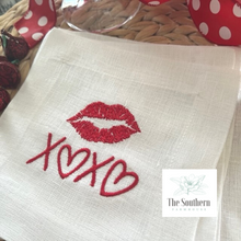 Load image into Gallery viewer, Set of 4 Embroidered Cocktail Napkins - Valentine Kisses XOXO
