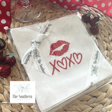 Load image into Gallery viewer, Set of 4 Embroidered Cocktail Napkins - Valentine Kisses XOXO
